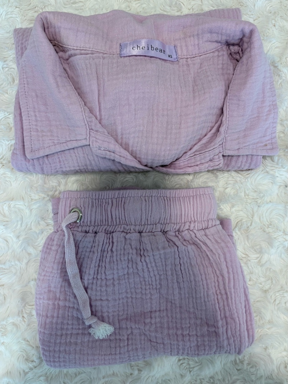 cheibear Women's Lavender Cotton Gauze Pajama Set